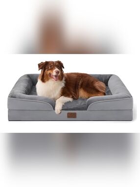 Bedsure Gray Orthopedic Dog Bed with Bolster - Large